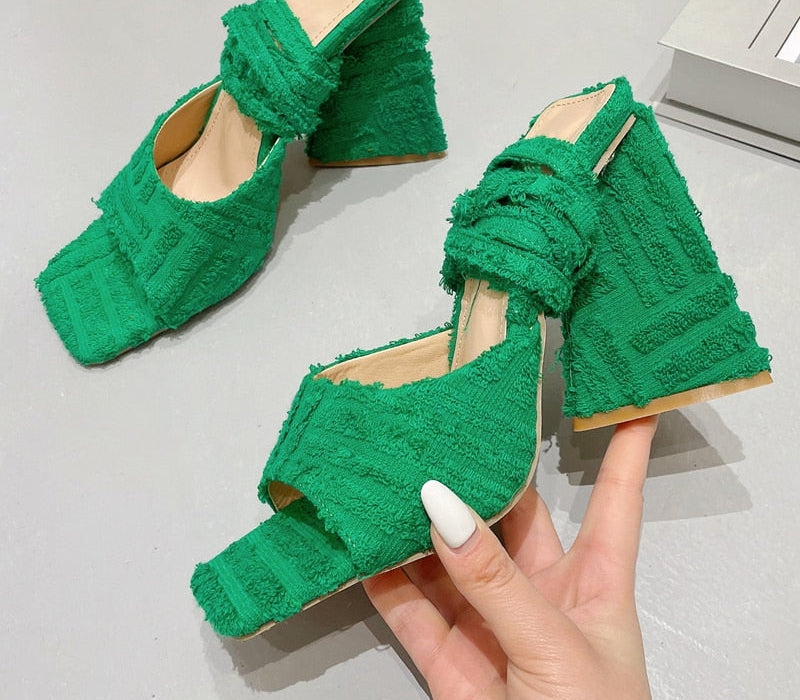 Ankle Strap Square Toe Chunky Heels